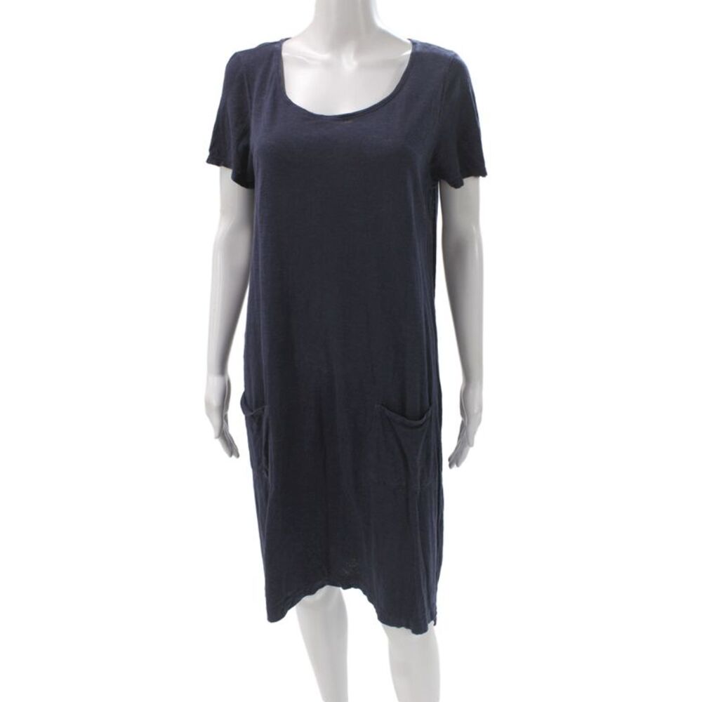 Eileen Fisher Womens Blue T-Shirt Dress Short Sleeve Scoop Neck Hemp Size M